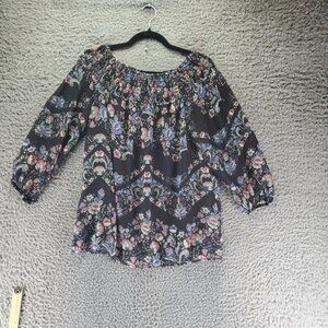 AB Studio Top Womens Large Black Floral Off-Shoulder 100% Polyester Blouse